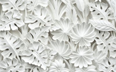 фотообои Белые листья барельеф