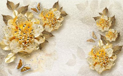 фотообои Золотые 3Д цветы